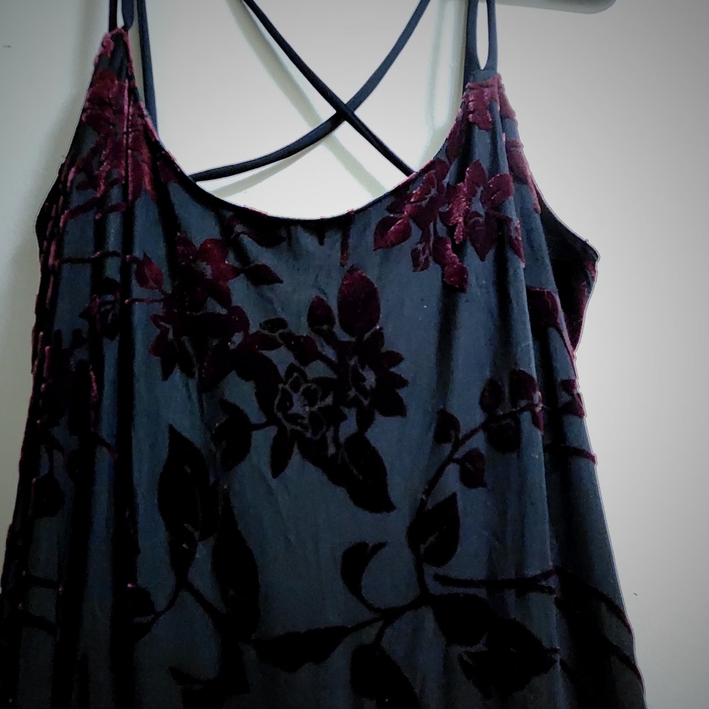 Vtg Sz 8 Formal Dress Floral Maxi Burnout Blk Burgandy Velour Whimsigoth Boho - Picture 6 of 16